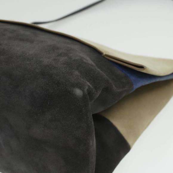 CELINE Shoulder Bag Suede Beige Blue black Auth ar8501 - Picture 9 of 16